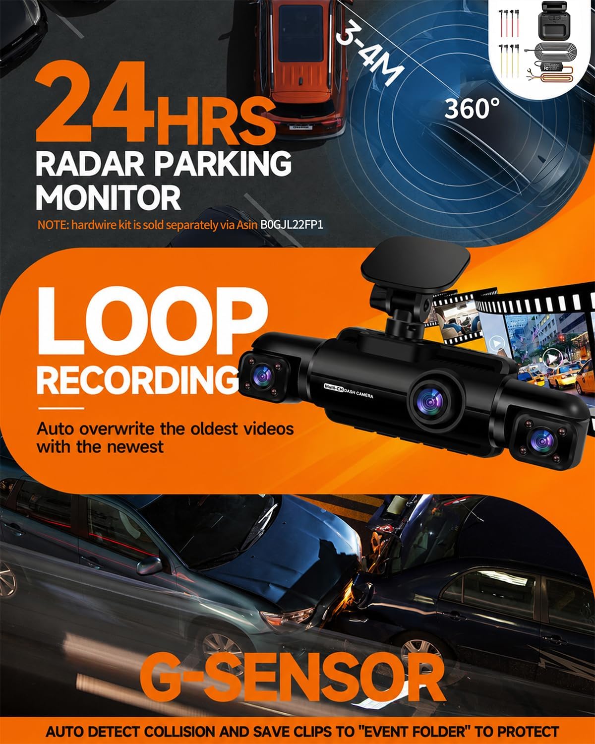 360° Dash Cam Front and Rear Inside, 4 Channel Dash Camera for Car mysite