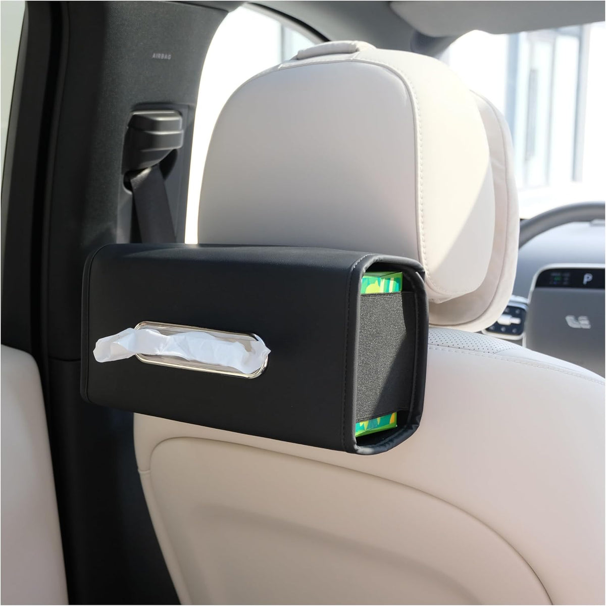 Car Tissue Holder, Ompellus Premium PU Leather Tissue Box Holder for Car Seat Back, Extra Large Tissue Box Cover Rectangle Fits for Regular Size Tissues (Beige) mysite