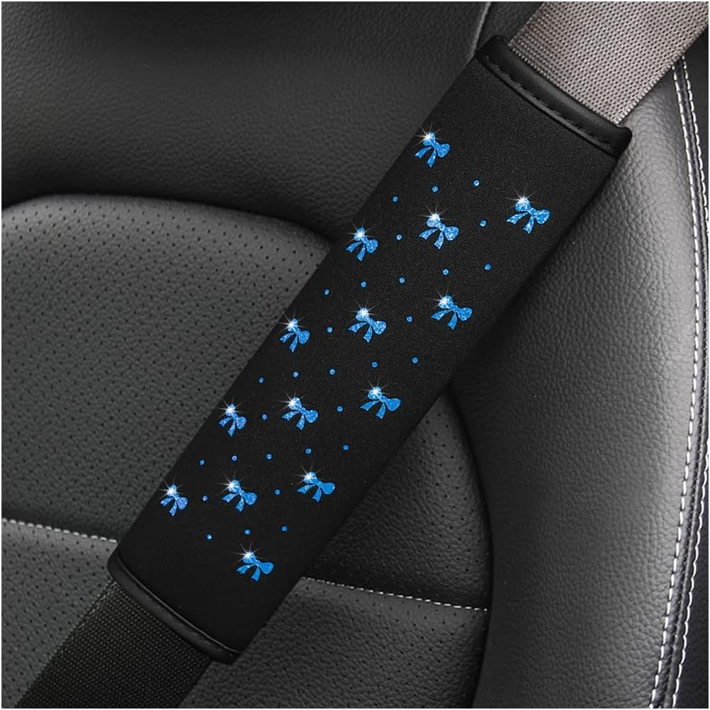 Bling Seat Belt Cover 2PCS Leather Shoulder Pad with Bow Design Pink mysite