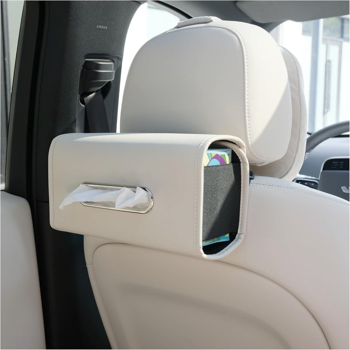 Car Tissue Holder, Ompellus Premium PU Leather Tissue Box Holder for Car Seat Back, Extra Large Tissue Box Cover Rectangle Fits for Regular Size Tissues (Beige) mysite
