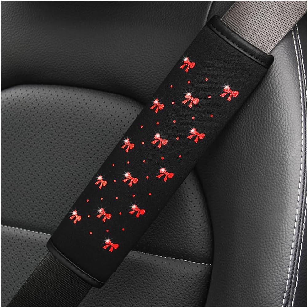 Bling Seat Belt Cover 2PCS Leather Shoulder Pad with Bow Design Pink mysite