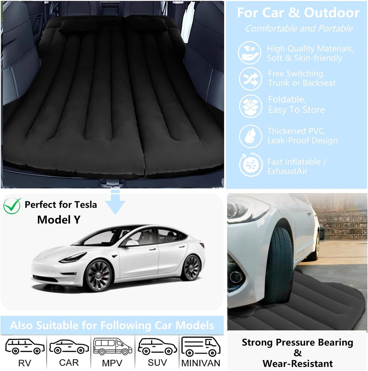 Car Air Mattress Inflatable Camping Bed for Tesla Model Y Backseat Trunk mysite