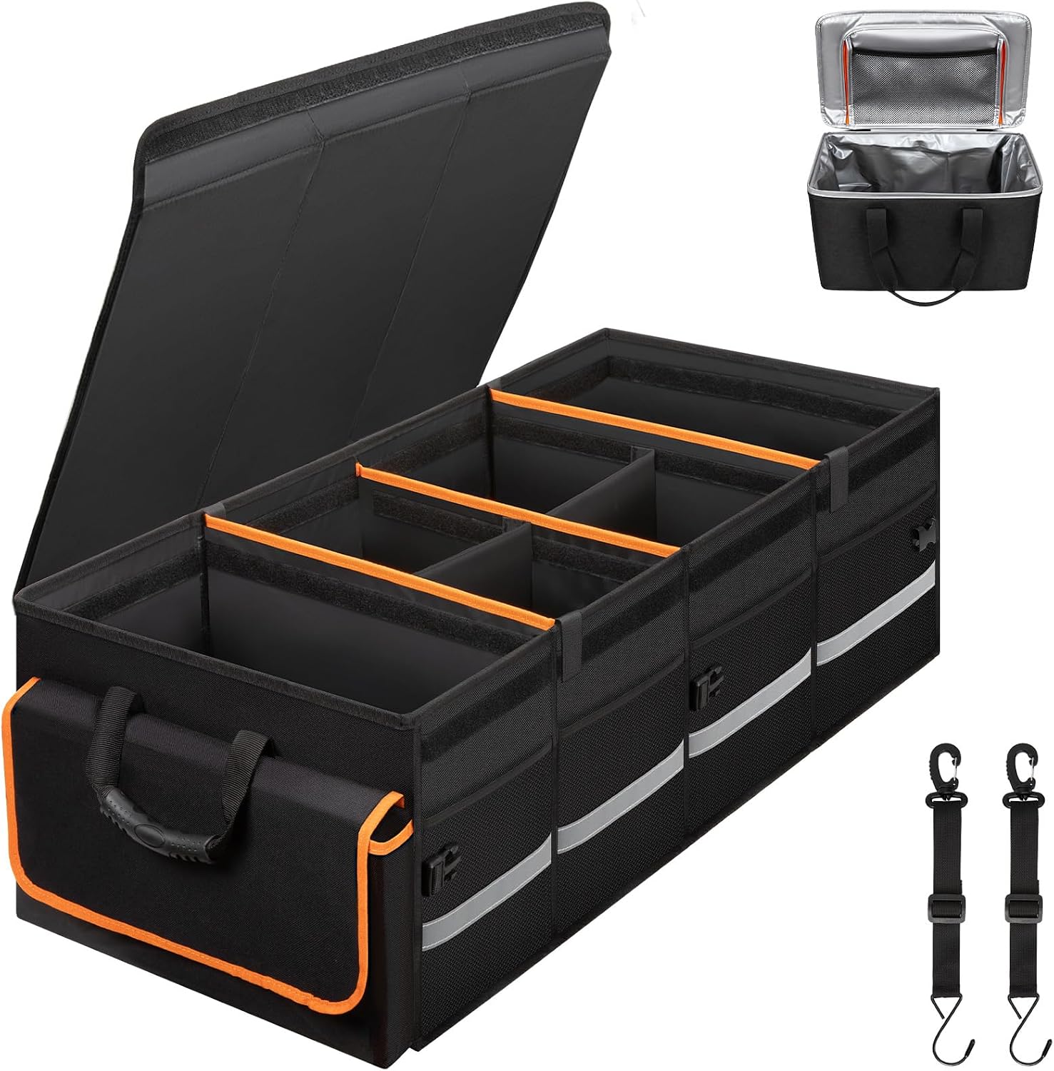 Car Trunk Organizer and Storage with Lid & Removable Leakproof Cooler Bag, Car Accessories 6 Removable Dividers for Custom Space, Collapsible Large Trunk Organizers Interior for SUV Sendan with Cover | Collapsible Trunk Organizers with Lid & Removable Coo mysite