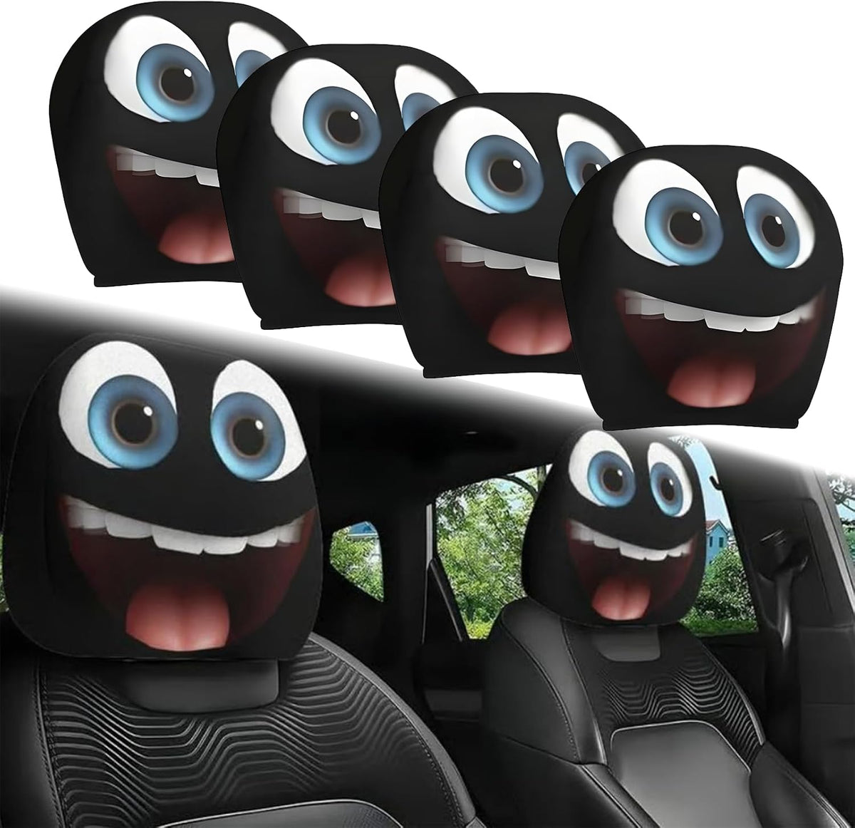 2PCS Funny Cartoon Car Headrest Covers, Cute Funny Cartoon Eyes Car Seat Head Rest Protector for Auto Front Seat Rest Decoration (A-1 Pair) mysite