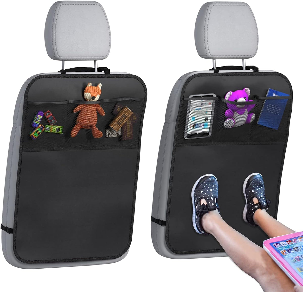 Back Seat Cover For Kids + 3 Pocket Storage Organizer, 2 Pack X-Large Waterproof Kick Mats Backseat Protector, Car Seat Back Protectors For Vehicles To Protect From Dirt, Mud & Scratches mysite