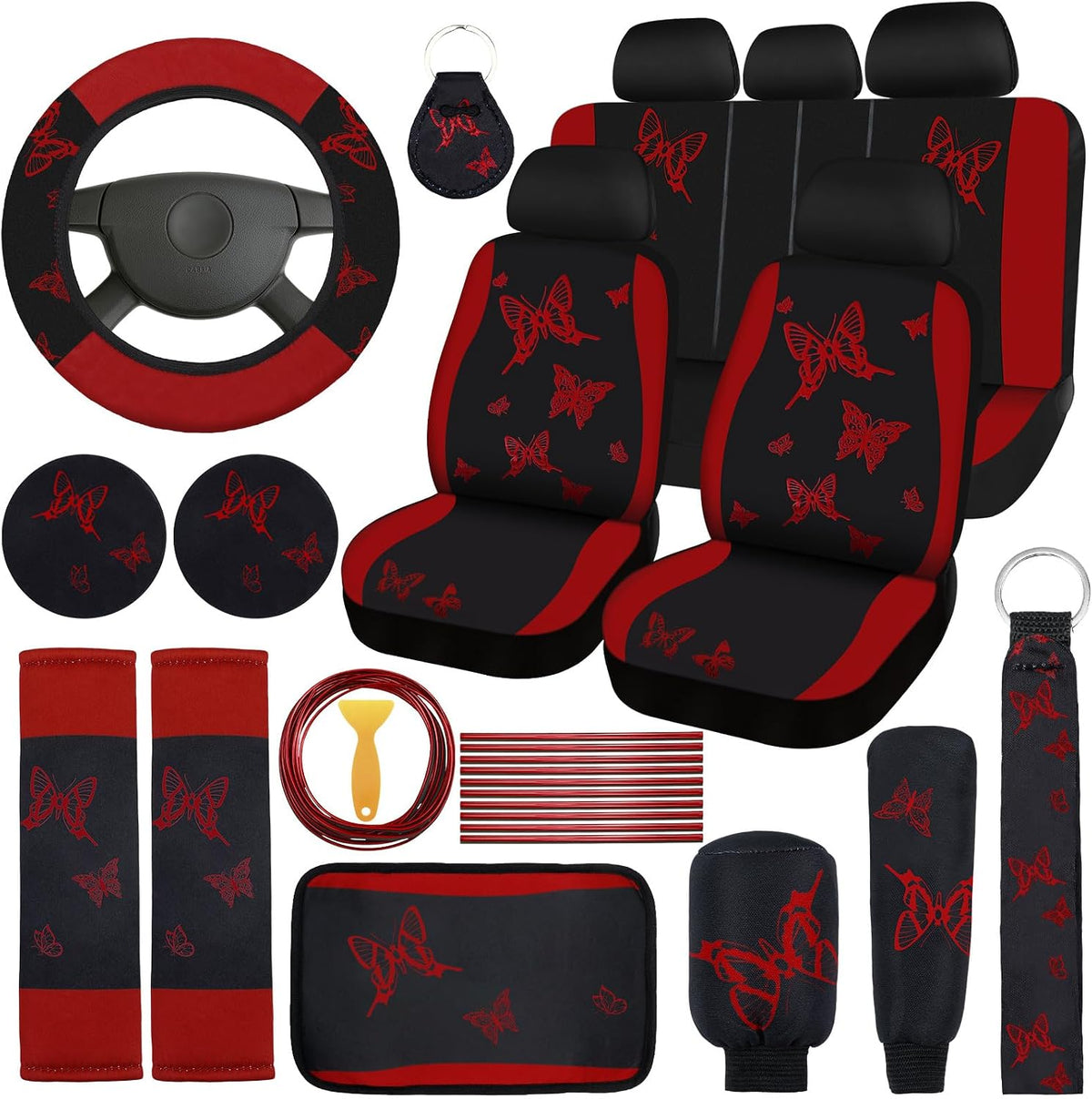 BBTO 43 Pcs Car Seat Cover Set for Women SUV,Butterfly,Cream-Colored mysite