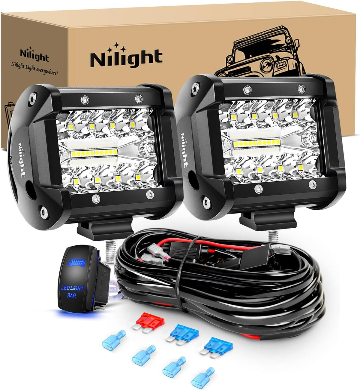 Nilight 2 Pcs 4 Inch 60W Led Pods with 2 Inch Tow Hitch Mounting Brackets Backup Reverse Lights Rear Light Bar for Pickup ATV SUV Truck Trailer Boat mysite