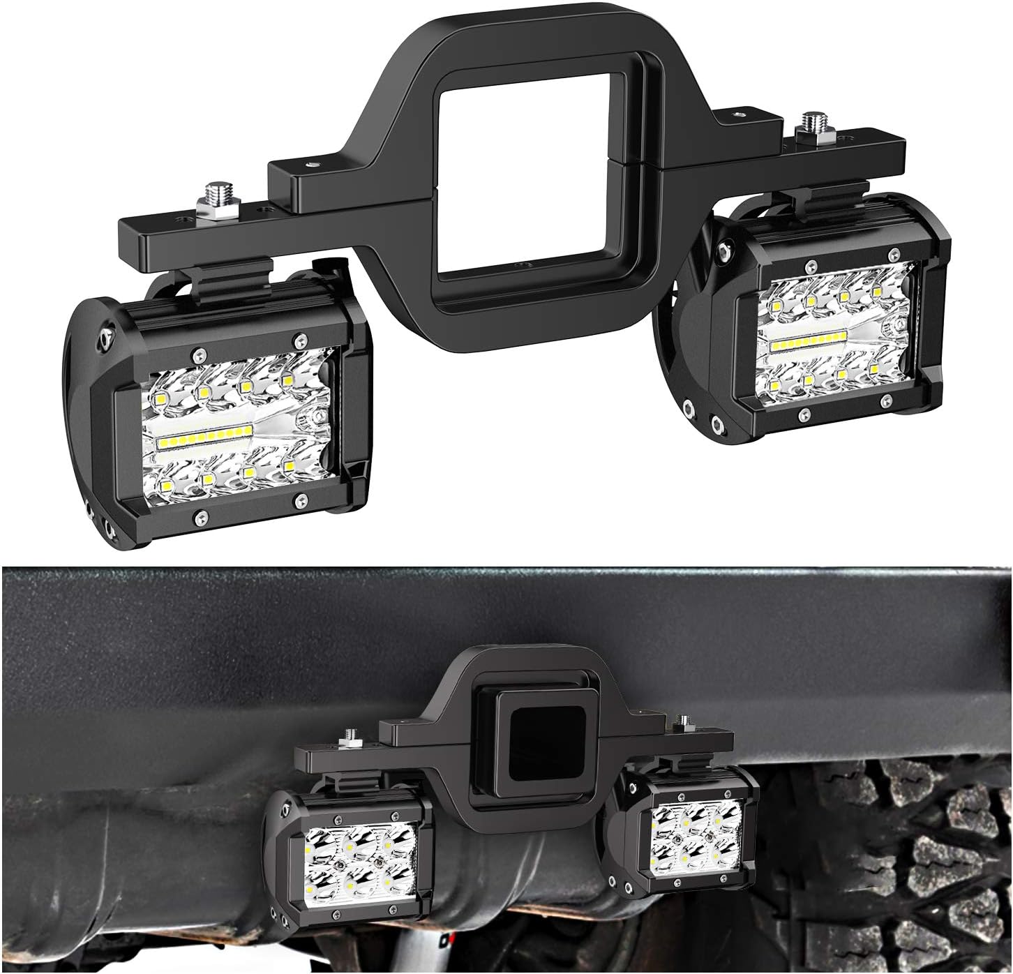 Nilight 2 Pcs 4 Inch 60W Led Pods with 2 Inch Tow Hitch Mounting Brackets Backup Reverse Lights Rear Light Bar for Pickup ATV SUV Truck Trailer Boat mysite