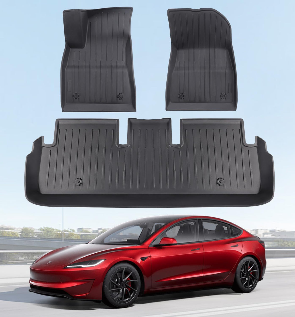 Floor Mats Fits for Tesla Model 3 2023-2018 - All Weather TPE Custom Fit Car Mats Floor Liners, Custom Fit, 3-Piece mysite