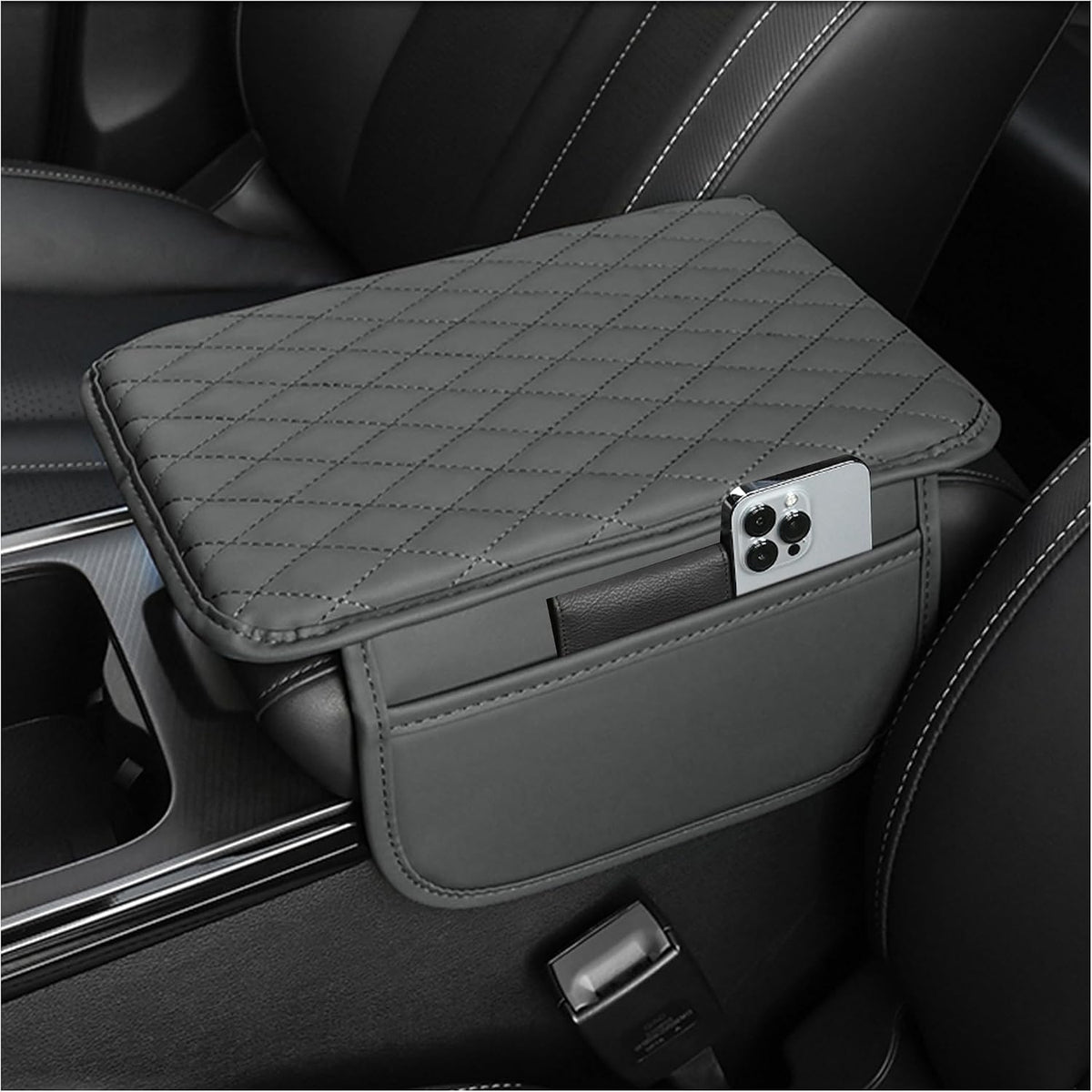 Stacool Upgraded Car Center Console Cover,Microfiber Leather Car Armrest Cover Cushion with 2 Storage Bags,Universal Car Armrest Storage Box (Black) mysite
