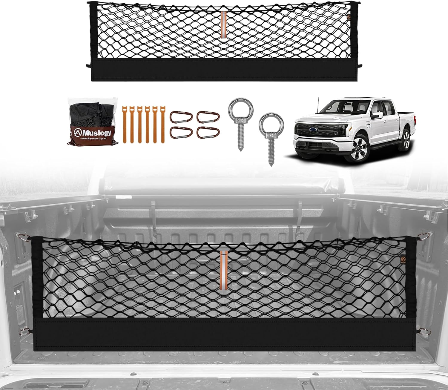 Truck Bed Cargo Net Trunk Netting Compatible with 2013-2026 Chevy Silverado & GMC Sierra 1500/2500HD/3500HD Accessories, Pickup Cargo Organizer SUV Sedan Storage Net w/Heavy Duty Carabiners mysite