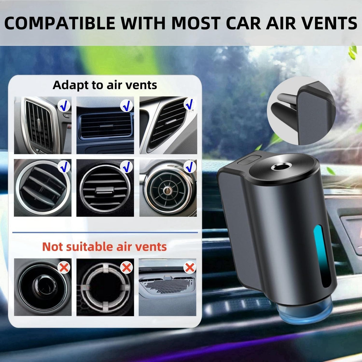 Car Air Freshener Diffuser, Smart Car Air Freshener, Car Diffuser Air Freshener with Three Adjustable Modes, Aromatizante Para Carro with 3pcs Essential Oil, Car Fresheners Long Lasting mysite