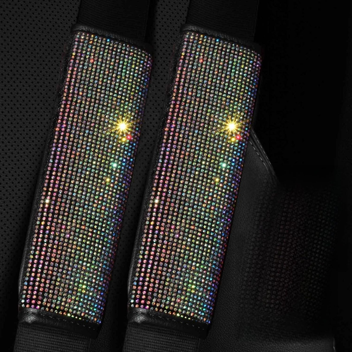 2PCS Bling Car Seatbelt Strap Covers for Women Girls - Crystal Rhinestone Velvet Shoulder Pad Protector - Diamond Shine Safety Shoulder Pad, Car Decor Interior Accessories mysite