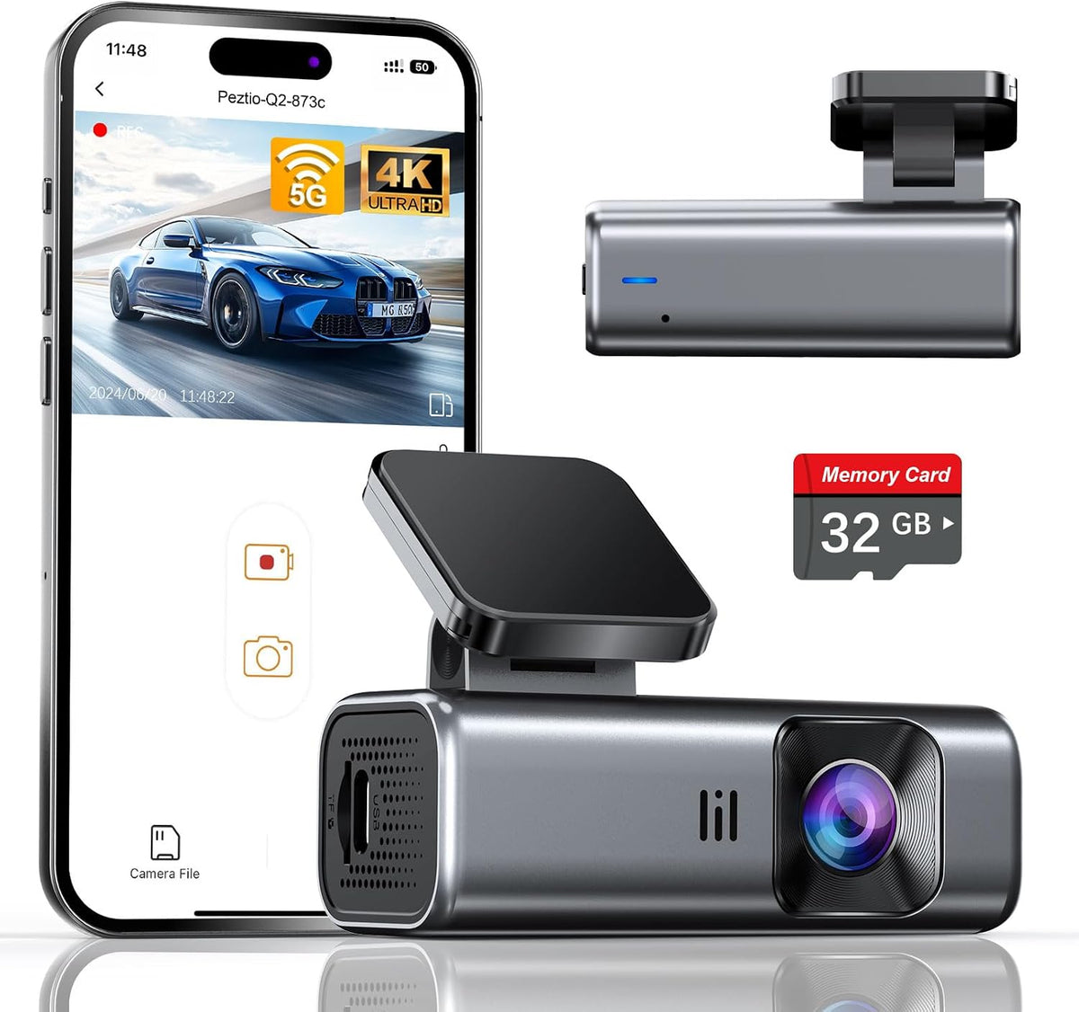 4K Dash Cam Front, 5GHz WiFi, 32GB Card Included, Mini Dashcam mysite