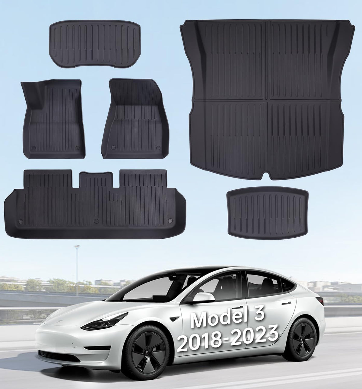 Floor Mats Fits for Tesla Model 3 2023-2018 - All Weather TPE Custom Fit Car Mats Floor Liners, Custom Fit, 3-Piece mysite