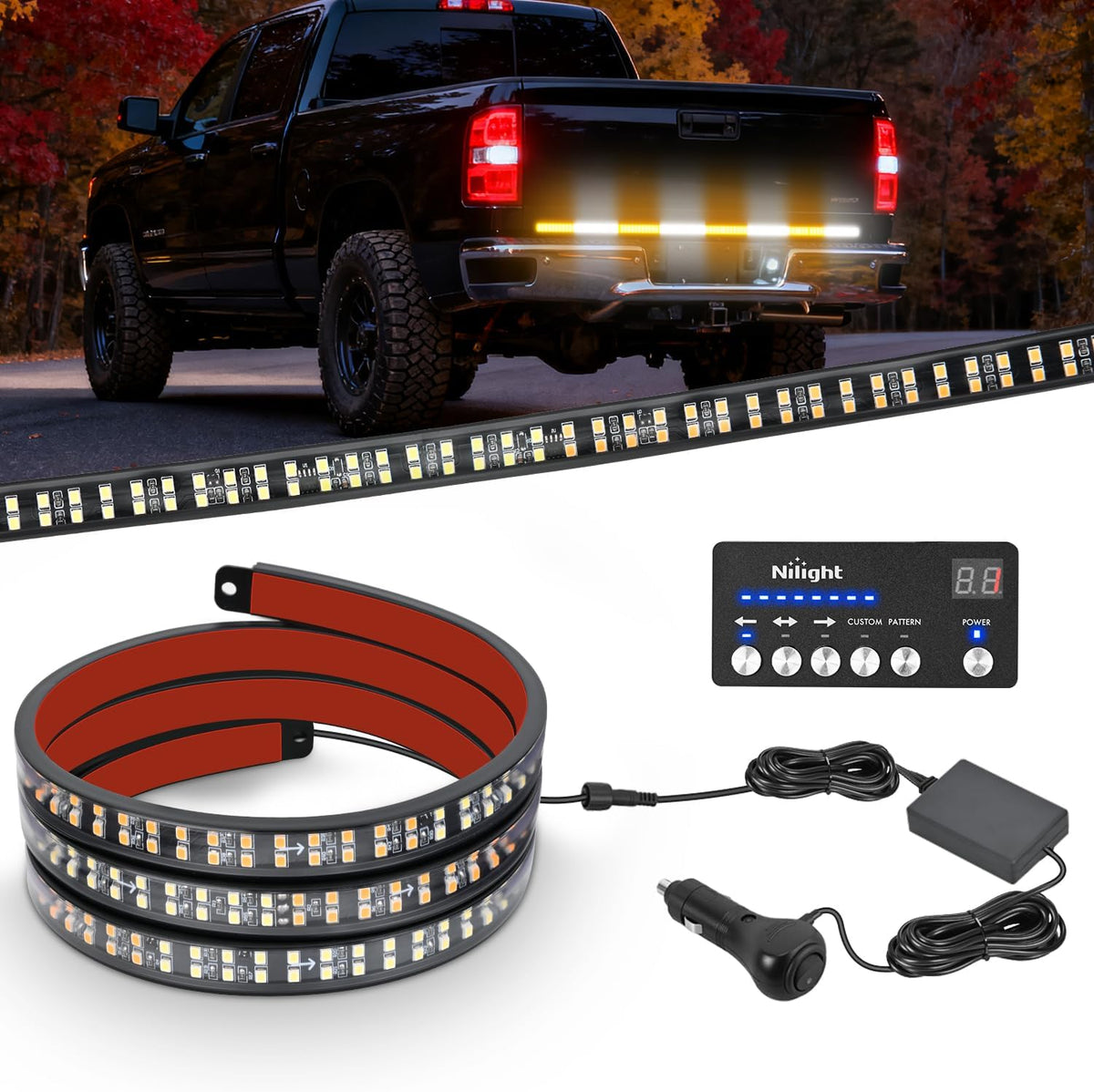 Nilight 60 Inch Truck Tailgate Light Bar 108 LED Single Row | LED Tailgate Light Strip with Running Brake Turn Signal and White Reverse Lights for Pickup Trucks mysite
