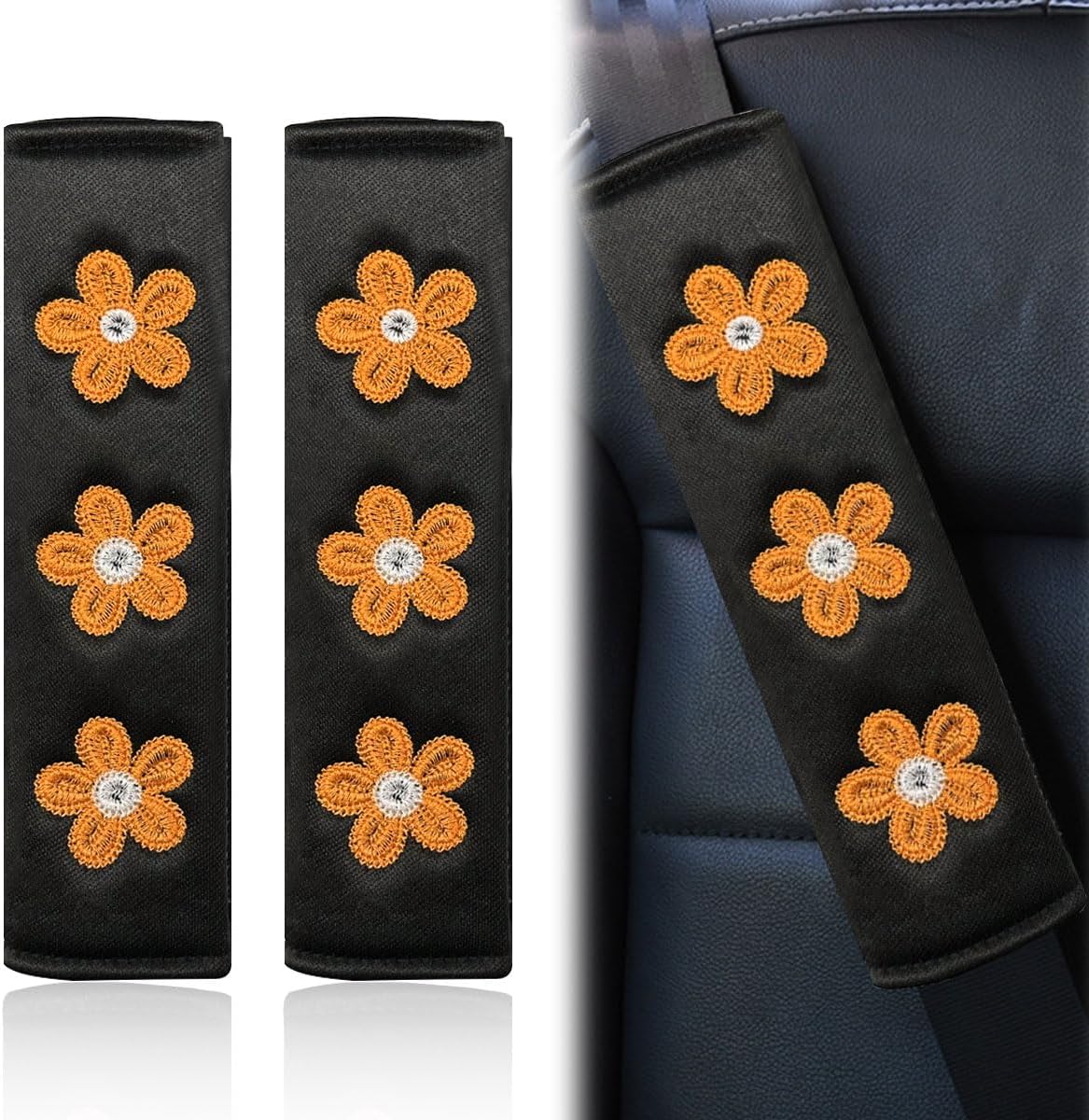 2PCS Daisy Flower Car Seat Belt Cover Pads, Protect Neck, White mysite