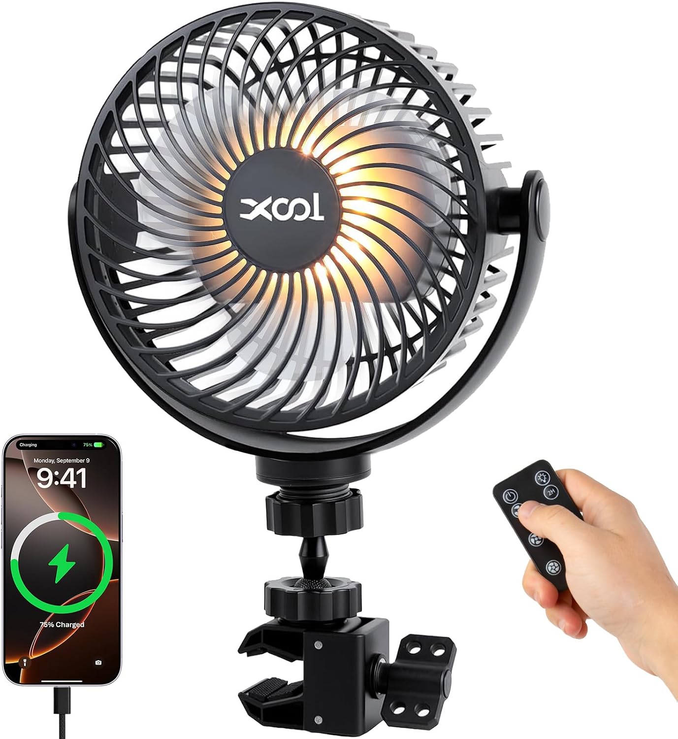 XOOL Clip Car Fan, Adjustable Dual Head 4 Inches 12V Fan for Front/Rear Seat Passenger, 360° Rotatable Electric Car Cooling Fans with Stepless Speed Regulation for SUV, RV, Vehicles mysite