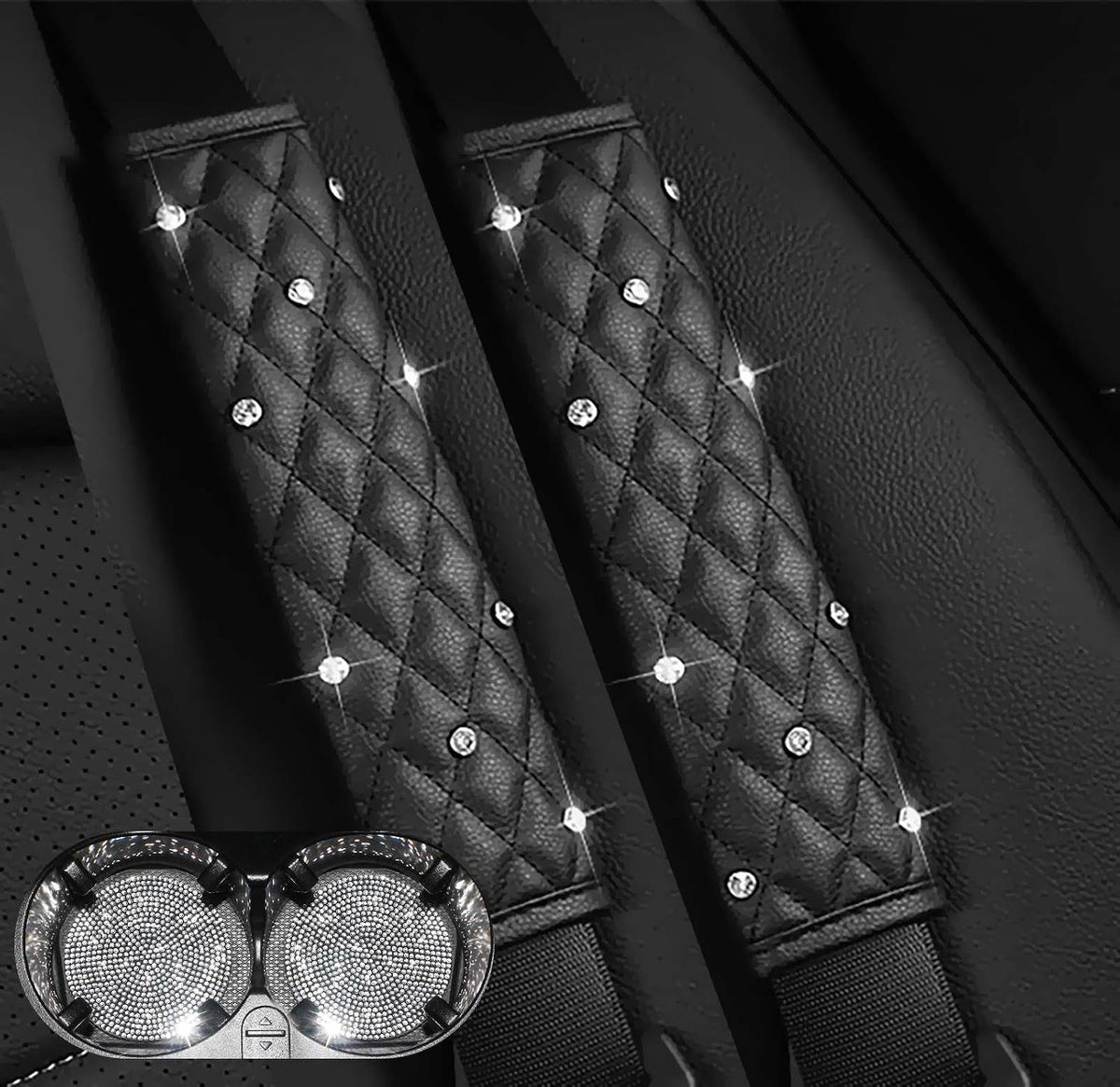 2PCS Bling Car Seatbelt Strap Covers for Women Girls - Crystal Rhinestone Velvet Shoulder Pad Protector - Diamond Shine Safety Shoulder Pad, Car Decor Interior Accessories mysite