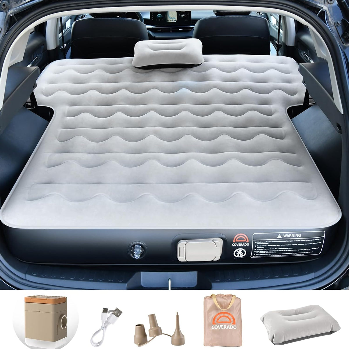 Coverado Tesla Model Y Air Mattress, One Click Self Inflating Tesla Y Sleeping Pad, Wireless Pump & Light Function, 4.5" Thick Comfort Flocking Model Y Air Bed, Tesla Model Y Mattress Fit 2020-2026 mysite