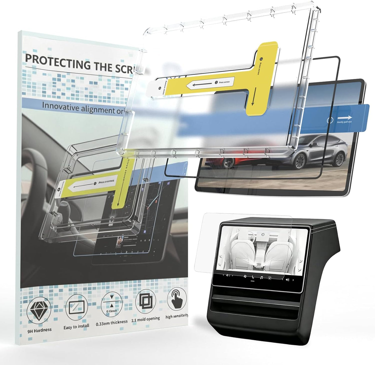 Tesla Model Y (2020–2025)/Model 3 (2017–2023) 9H HD 15'' Screen Protector with Alignment Kit, Ultra-Clear 9H Tempered Glass, HD & 9H & Anti-Fingerprint, Bubble-Free mysite