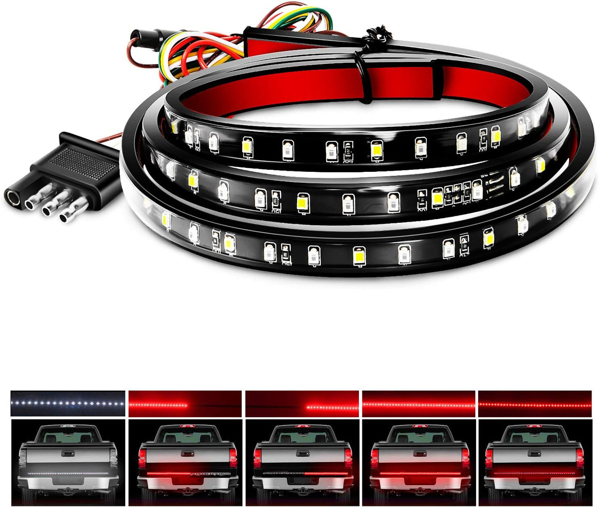 Nilight 60 Inch Truck Tailgate Light Bar 108 LED Single Row | LED Tailgate Light Strip with Running Brake Turn Signal and White Reverse Lights for Pickup Trucks mysite