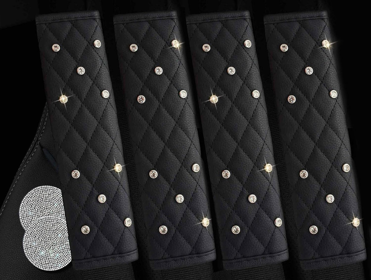 2PCS Bling Car Seatbelt Strap Covers for Women Girls - Crystal Rhinestone Velvet Shoulder Pad Protector - Diamond Shine Safety Shoulder Pad, Car Decor Interior Accessories mysite