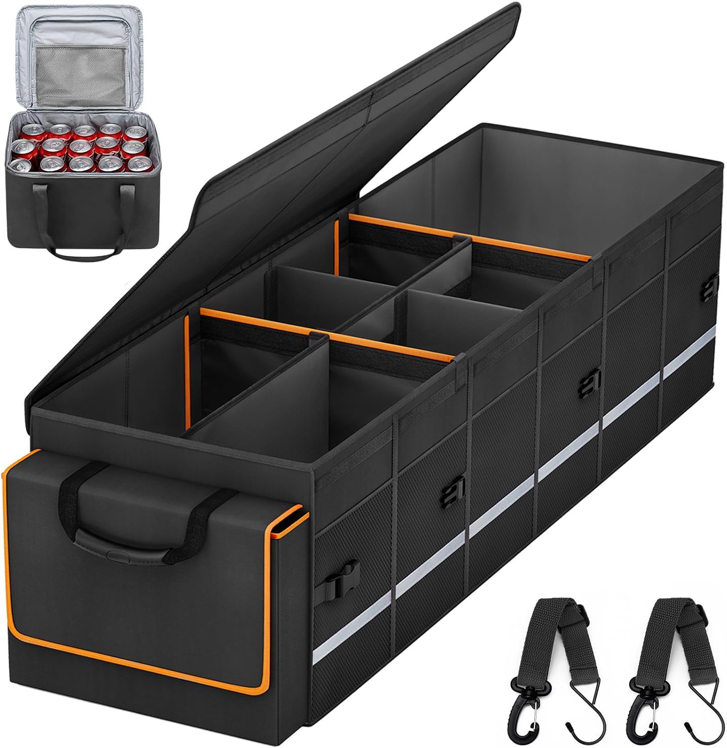 Car Trunk Organizer and Storage with Lid & Removable Leakproof Cooler Bag, Car Accessories 6 Removable Dividers for Custom Space, Collapsible Large Trunk Organizers Interior for SUV Sendan with Cover | Collapsible Trunk Organizers with Lid & Removable Coo mysite