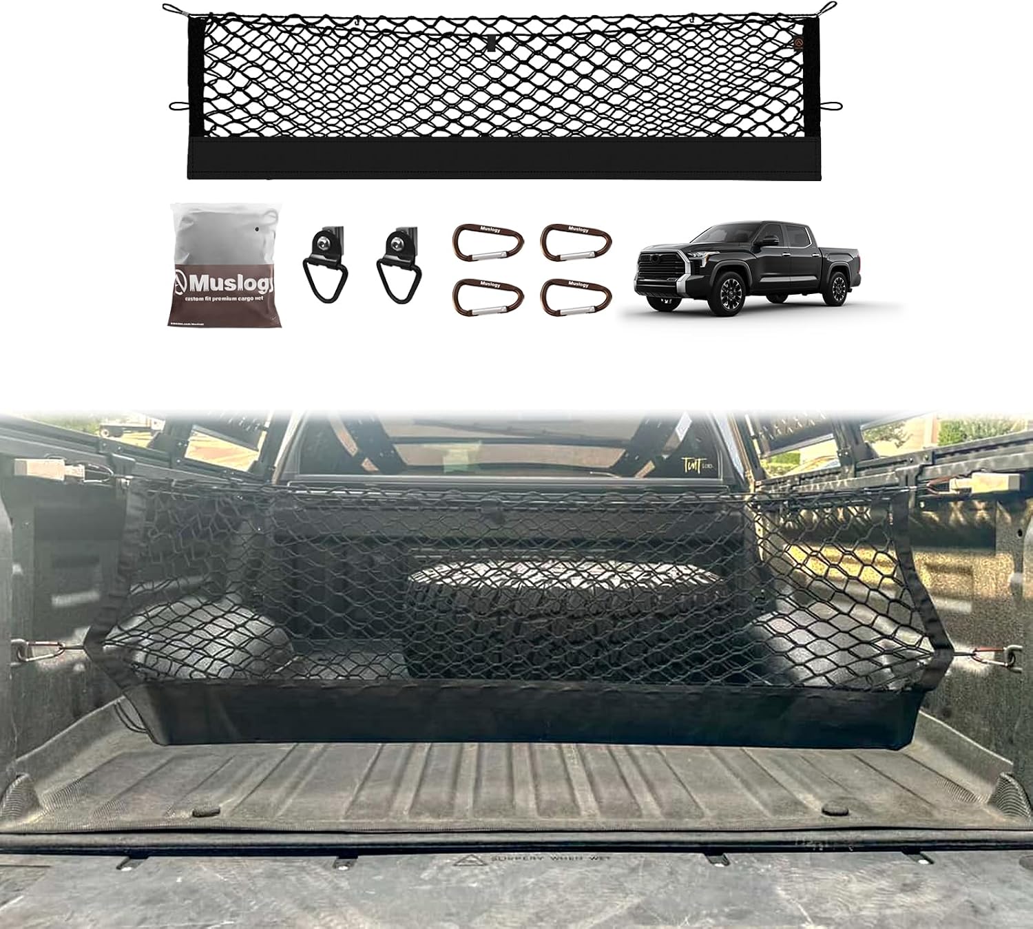 Truck Bed Cargo Net Trunk Netting Compatible with 2013-2026 Chevy Silverado & GMC Sierra 1500/2500HD/3500HD Accessories, Pickup Cargo Organizer SUV Sedan Storage Net w/Heavy Duty Carabiners mysite