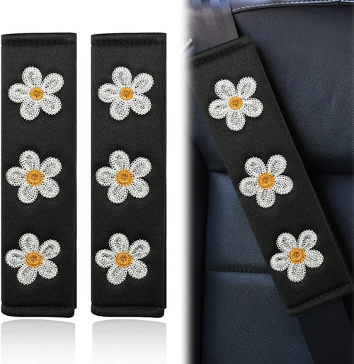 2PCS Daisy Flower Car Seat Belt Cover Pads, Protect Neck, White mysite