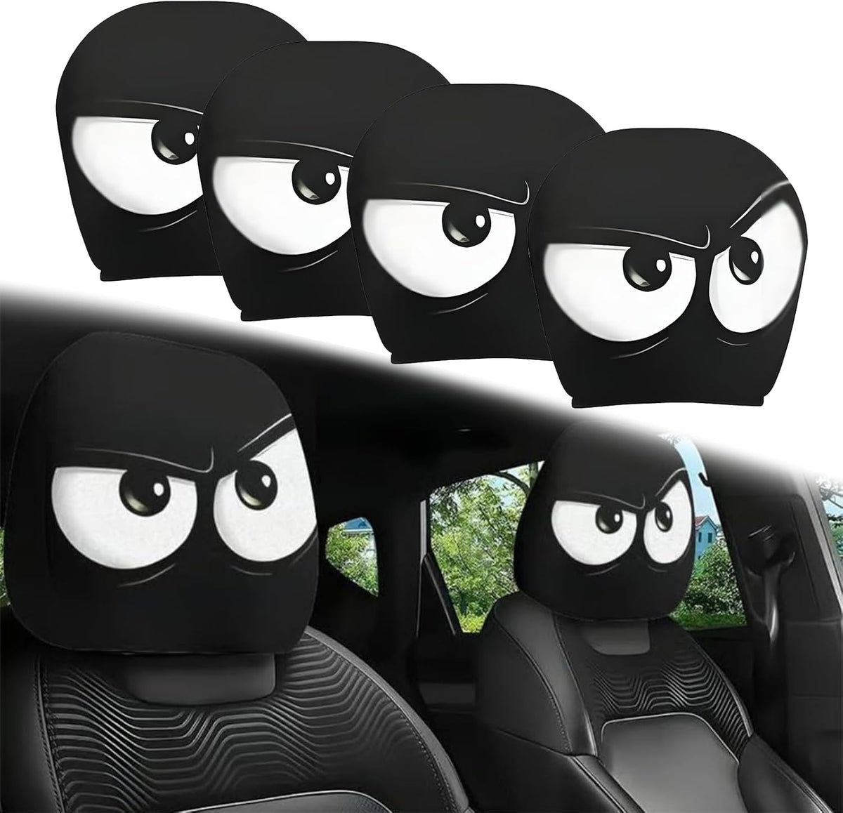 2PCS Funny Cartoon Car Headrest Covers, Cute Funny Cartoon Eyes Car Seat Head Rest Protector for Auto Front Seat Rest Decoration (A-1 Pair) mysite