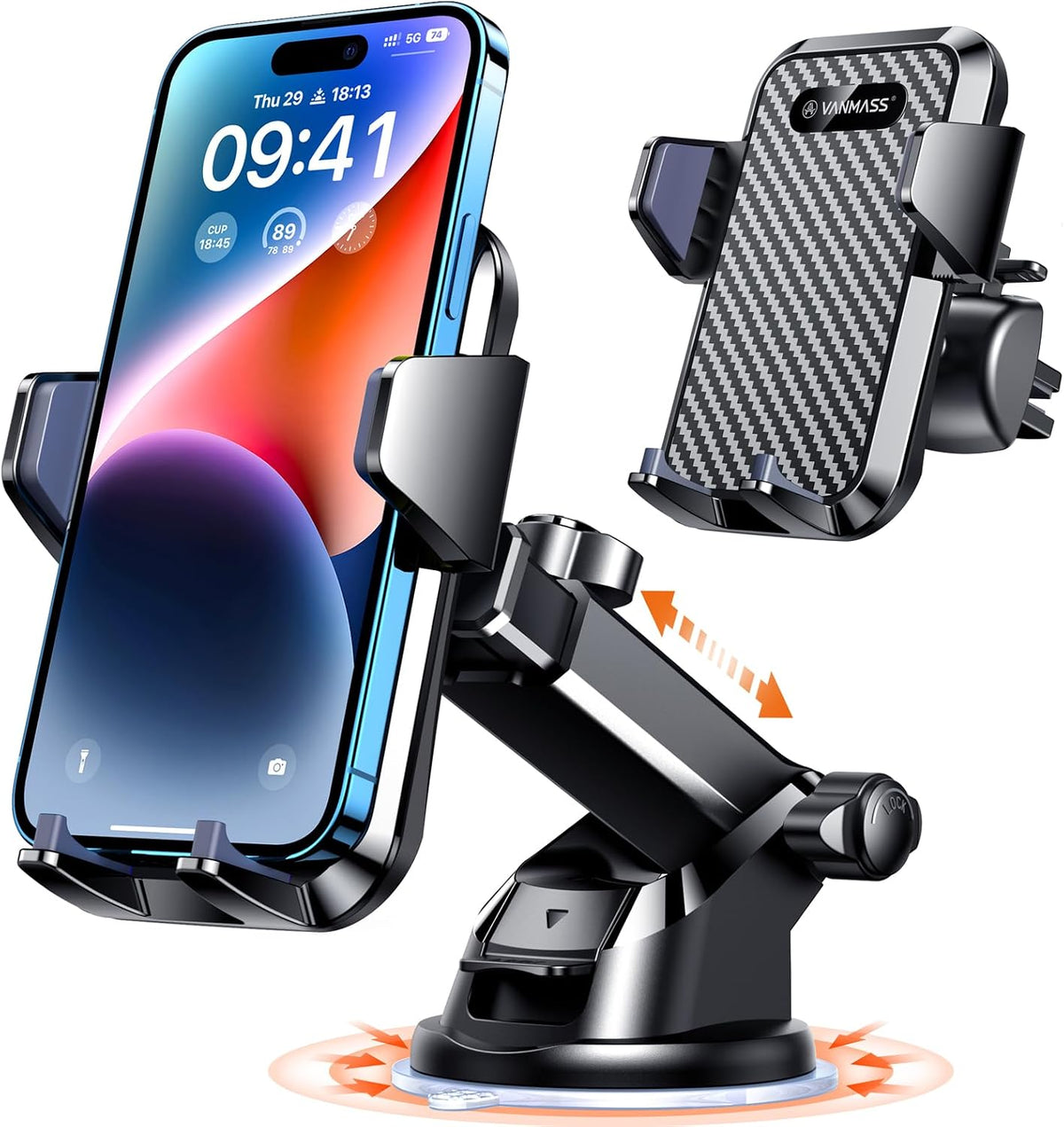 VANMASS【85+LBS Strongest Suction & Military-Grade Ultimate Car Phone Mount【Patent Safety Certs】 Cell Phone Holder for Dash Windshield Vent for iPhone 18 17 Pro Max Automobile Interior Sets, Ink Black mysite