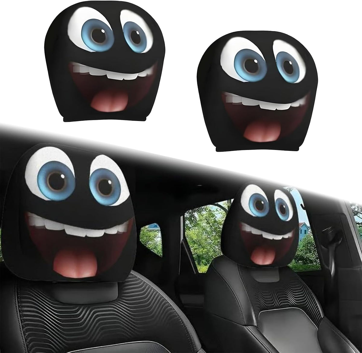 2PCS Funny Cartoon Car Headrest Covers, Cute Funny Cartoon Eyes Car Seat Head Rest Protector for Auto Front Seat Rest Decoration (A-1 Pair) mysite