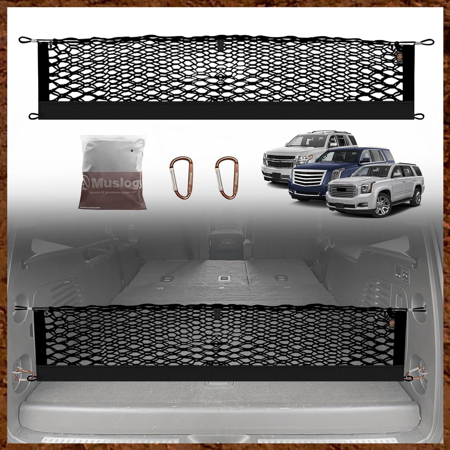 Truck Bed Cargo Net Trunk Netting Compatible with 2013-2026 Chevy Silverado & GMC Sierra 1500/2500HD/3500HD Accessories, Pickup Cargo Organizer SUV Sedan Storage Net w/Heavy Duty Carabiners mysite