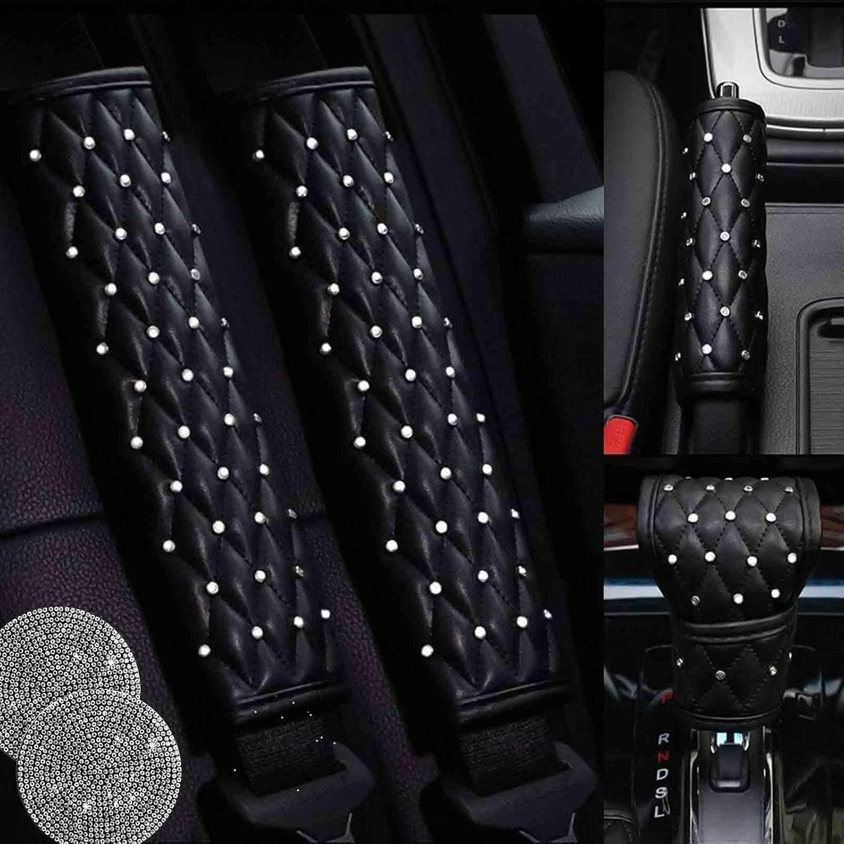 2PCS Bling Car Seatbelt Strap Covers for Women Girls - Crystal Rhinestone Velvet Shoulder Pad Protector - Diamond Shine Safety Shoulder Pad, Car Decor Interior Accessories mysite