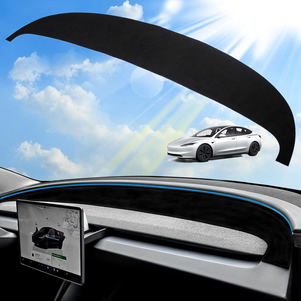 2025 Dashboard Cover for Tesla Model Y Dashboard and Glare Protection，not fit for Model Y Juniper 2025 (Model Y, White Logo, 2021-2024) mysite