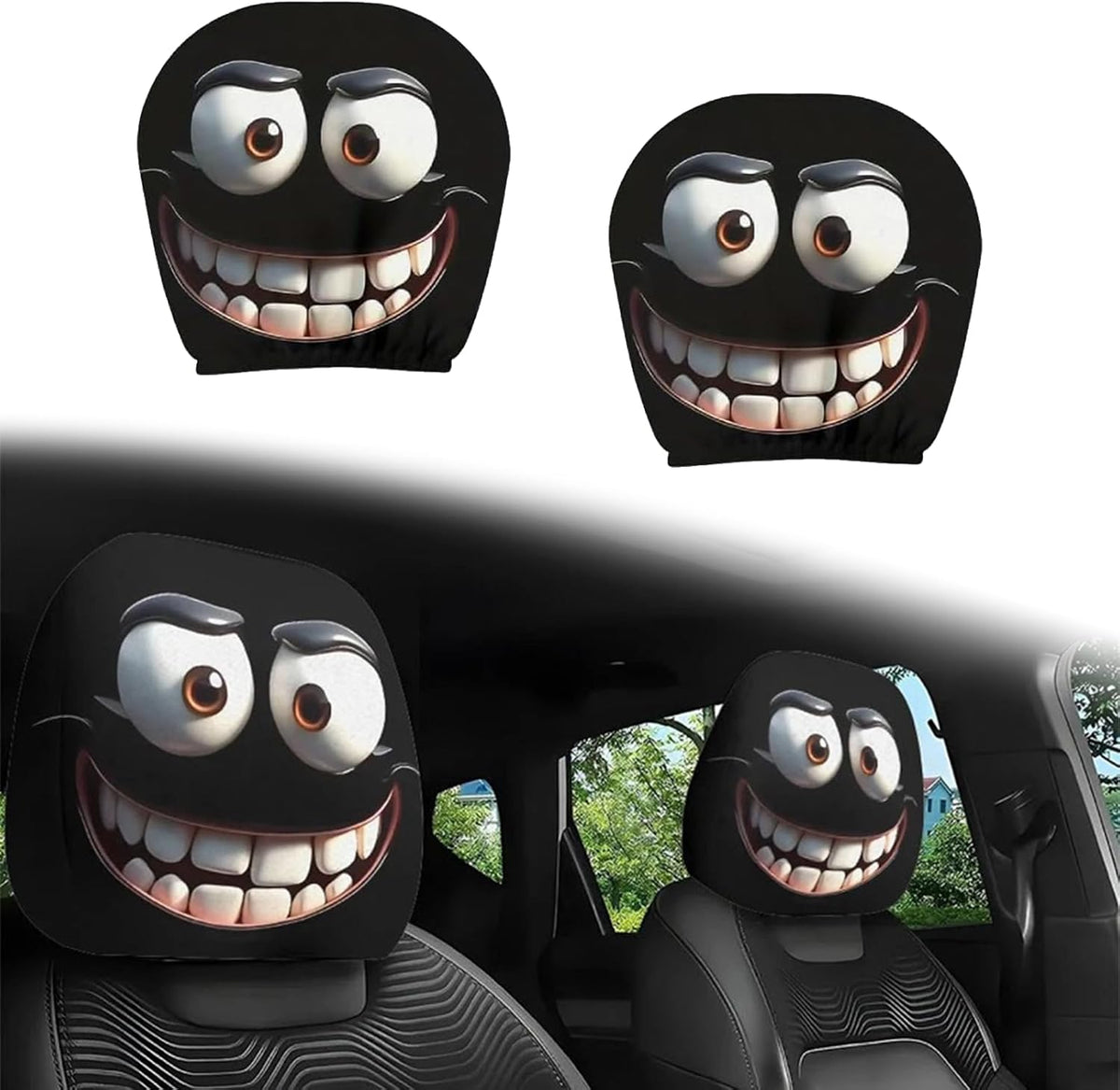 2PCS Funny Cartoon Car Headrest Covers, Cute Funny Cartoon Eyes Car Seat Head Rest Protector for Auto Front Seat Rest Decoration (A-1 Pair) mysite