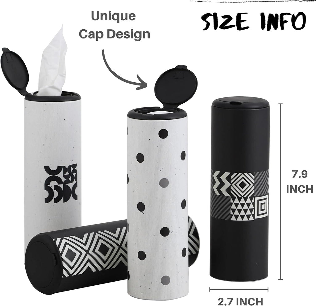 Car Tissue Holder with Facial Tissues Bulk - 4 PK Car Tissues Cylinder with Cap, Tissue Holder for Car, Travel Tissues for Car Cup Holder, Refill Car Tissue Box Round Container mysite