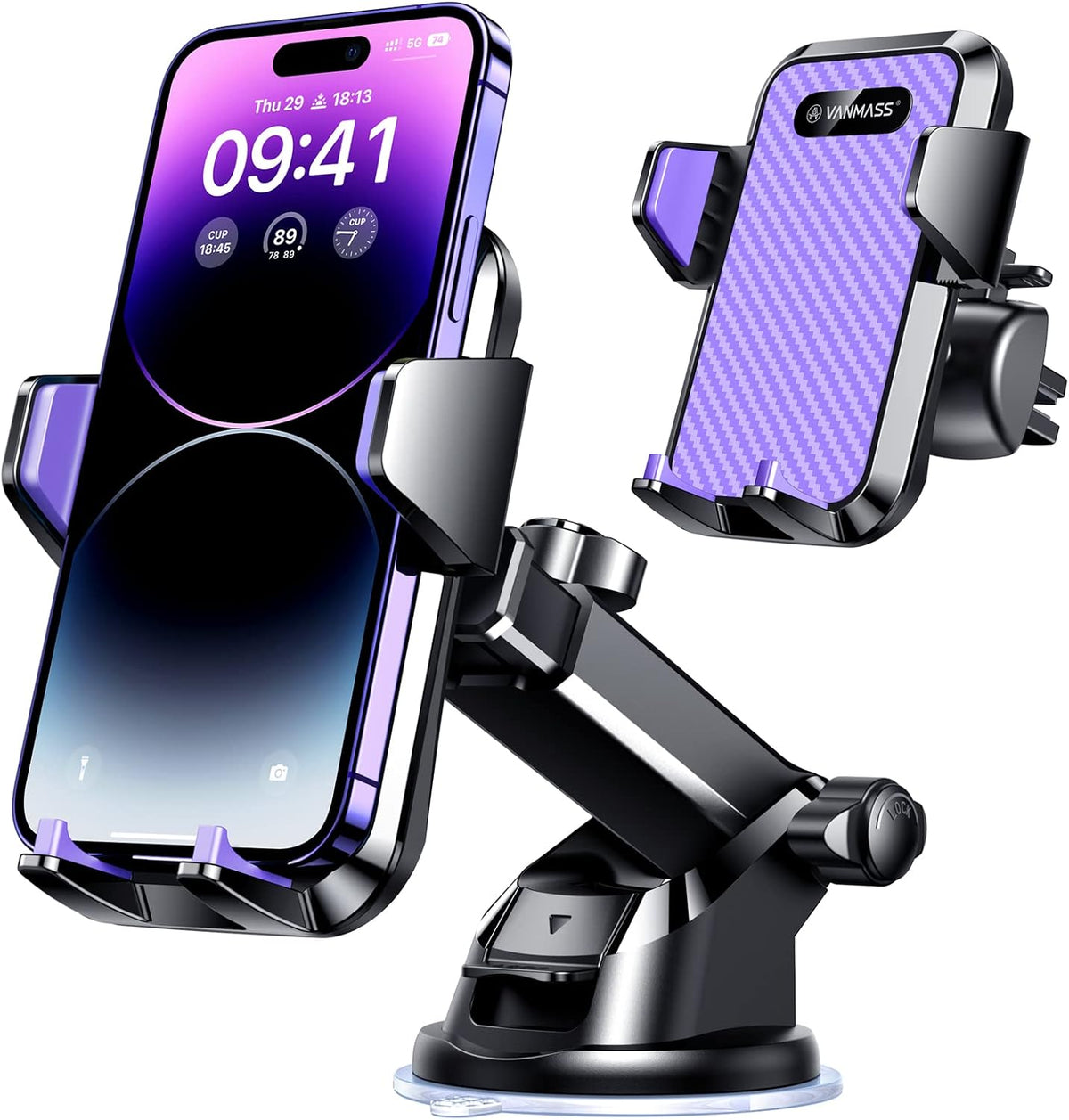 VANMASS【85+LBS Strongest Suction & Military-Grade Ultimate Car Phone Mount【Patent Safety Certs】 Cell Phone Holder for Dash Windshield Vent for iPhone 18 17 Pro Max Automobile Interior Sets, Ink Black mysite