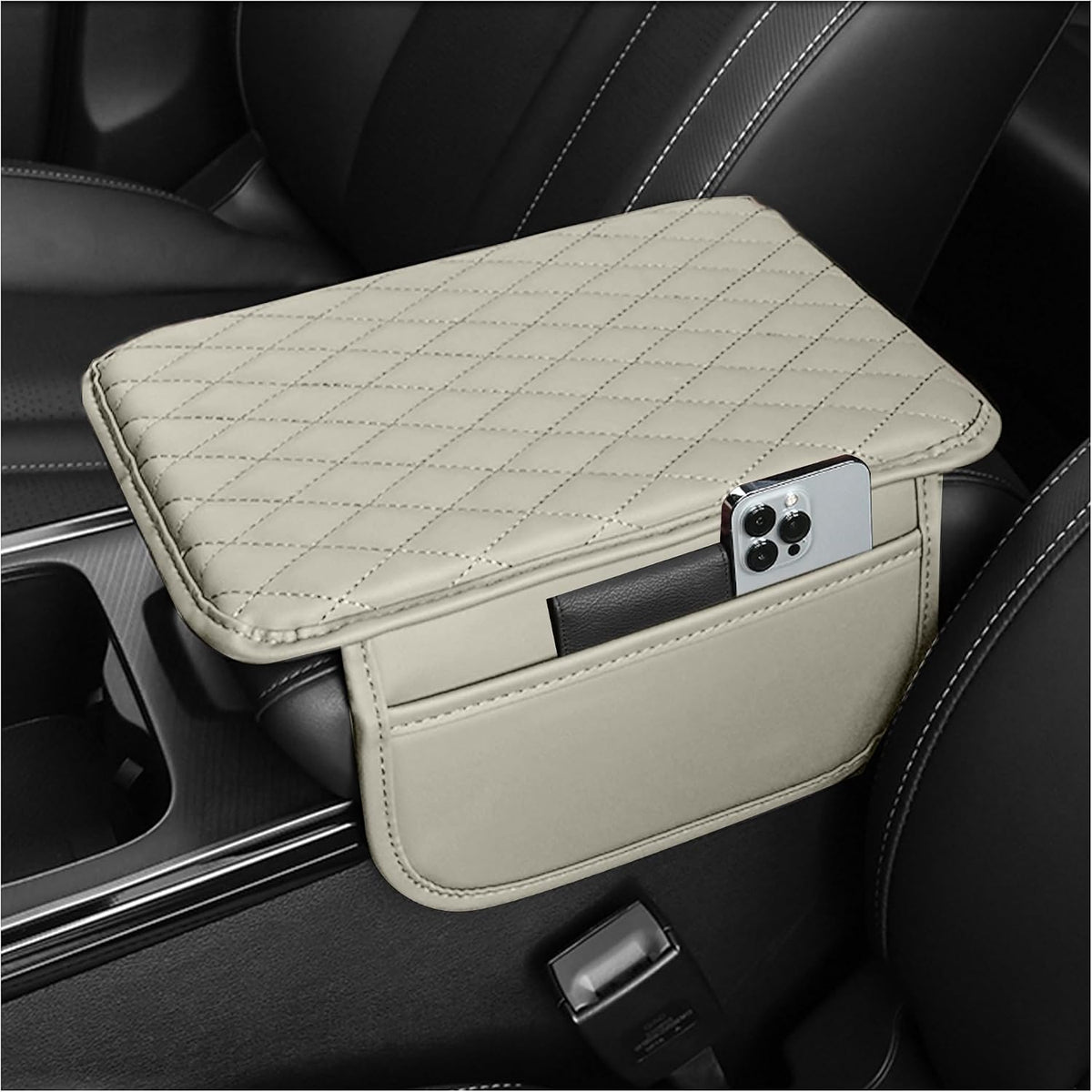 Stacool Upgraded Car Center Console Cover,Microfiber Leather Car Armrest Cover Cushion with 2 Storage Bags,Universal Car Armrest Storage Box (Black) mysite