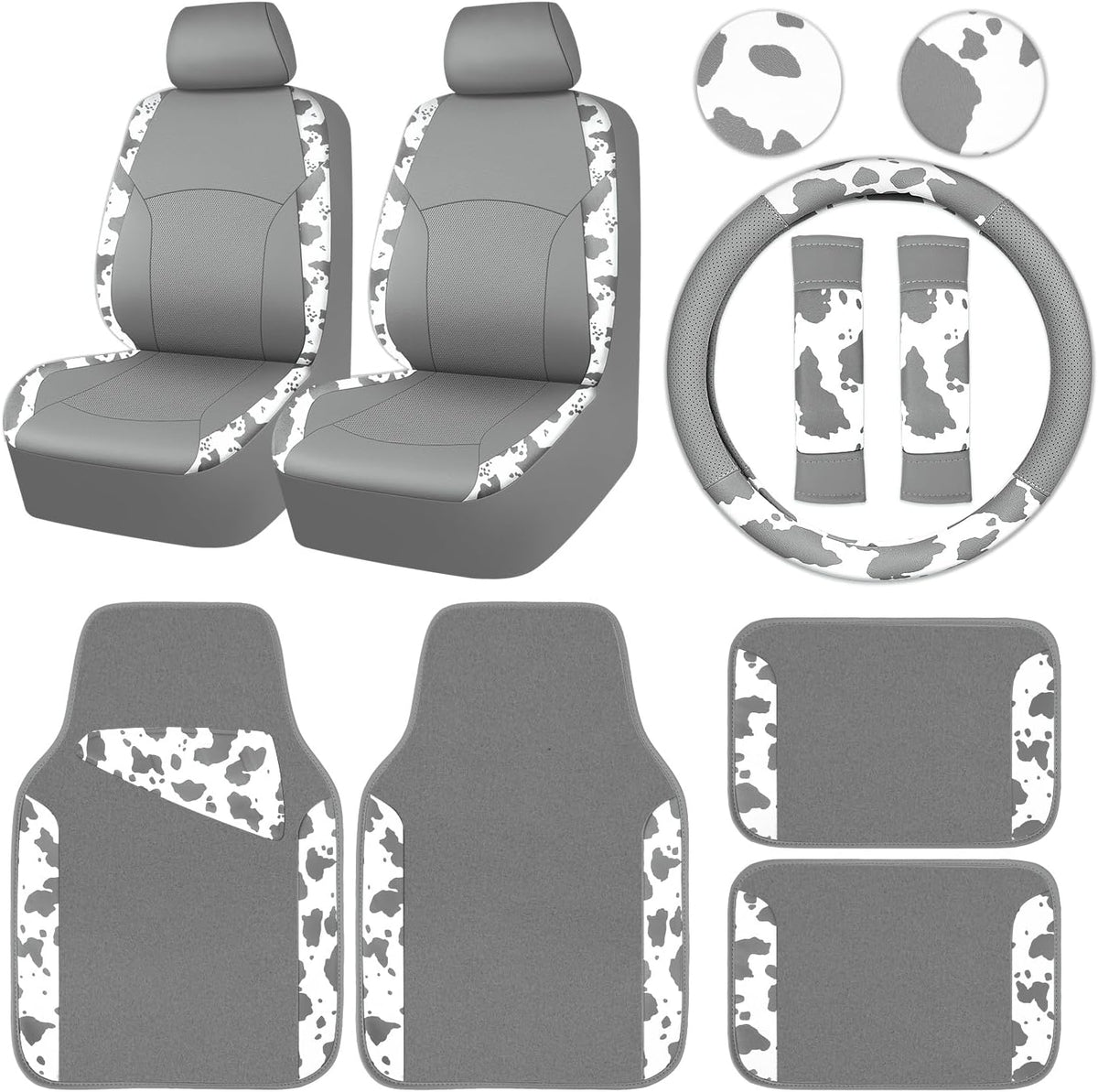 CAR PASS Leopard Print Faux Leather Car Seat Covers & Leopard Car Mats&Leopard Steering Wheel Cover Seat Belt Pad Universal Car Accessories for SUV,Van,Saden,Truck Automobile Interior Sets mysite