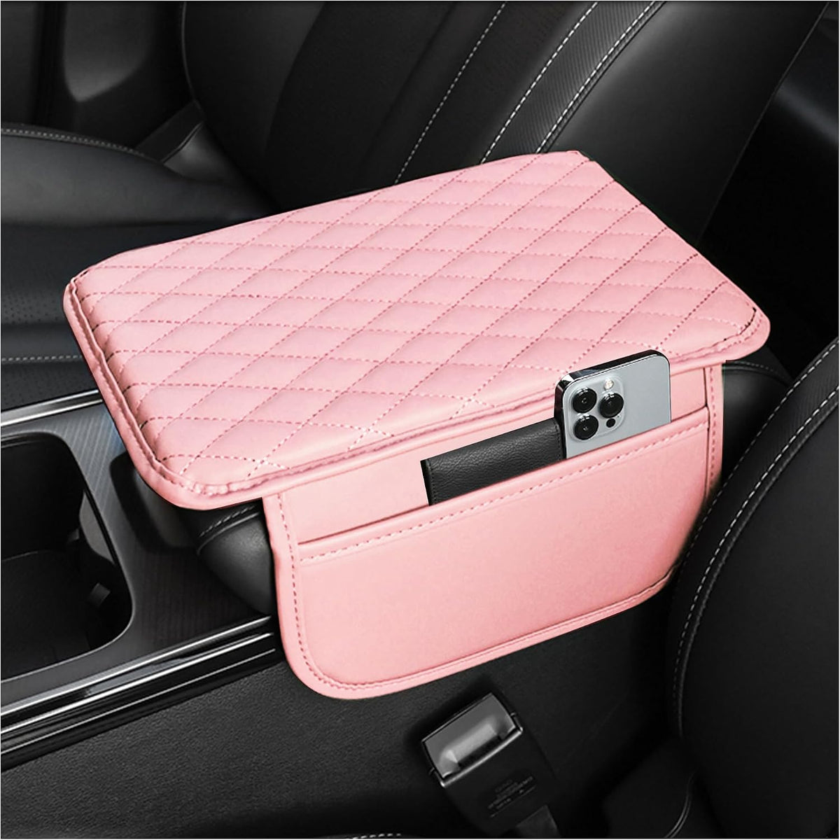Stacool Upgraded Car Center Console Cover,Microfiber Leather Car Armrest Cover Cushion with 2 Storage Bags,Universal Car Armrest Storage Box (Black) mysite