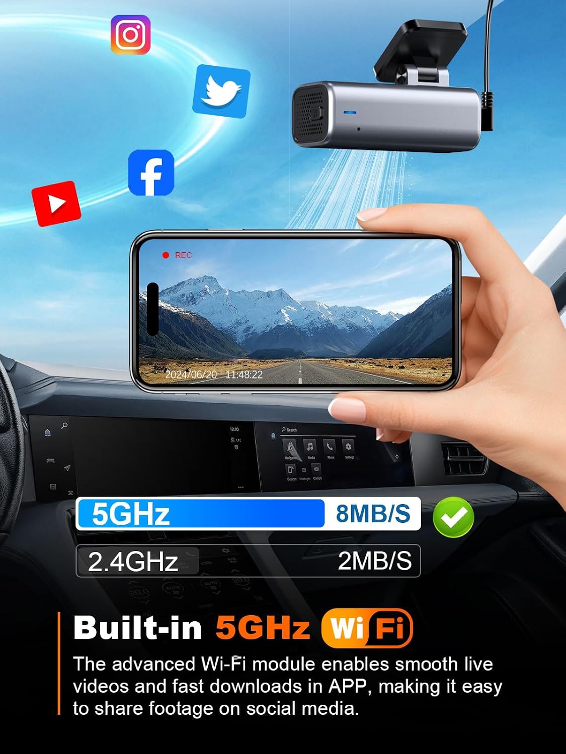 4K Dash Cam Front, 5GHz WiFi, 32GB Card Included, Mini Dashcam mysite