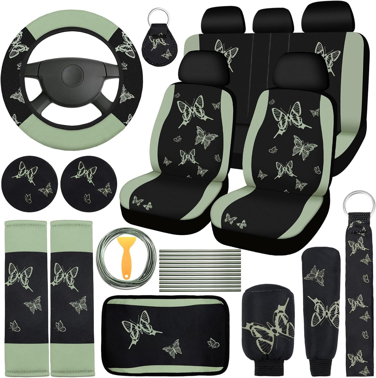 BBTO 43 Pcs Car Seat Cover Set for Women SUV,Butterfly,Cream-Colored mysite