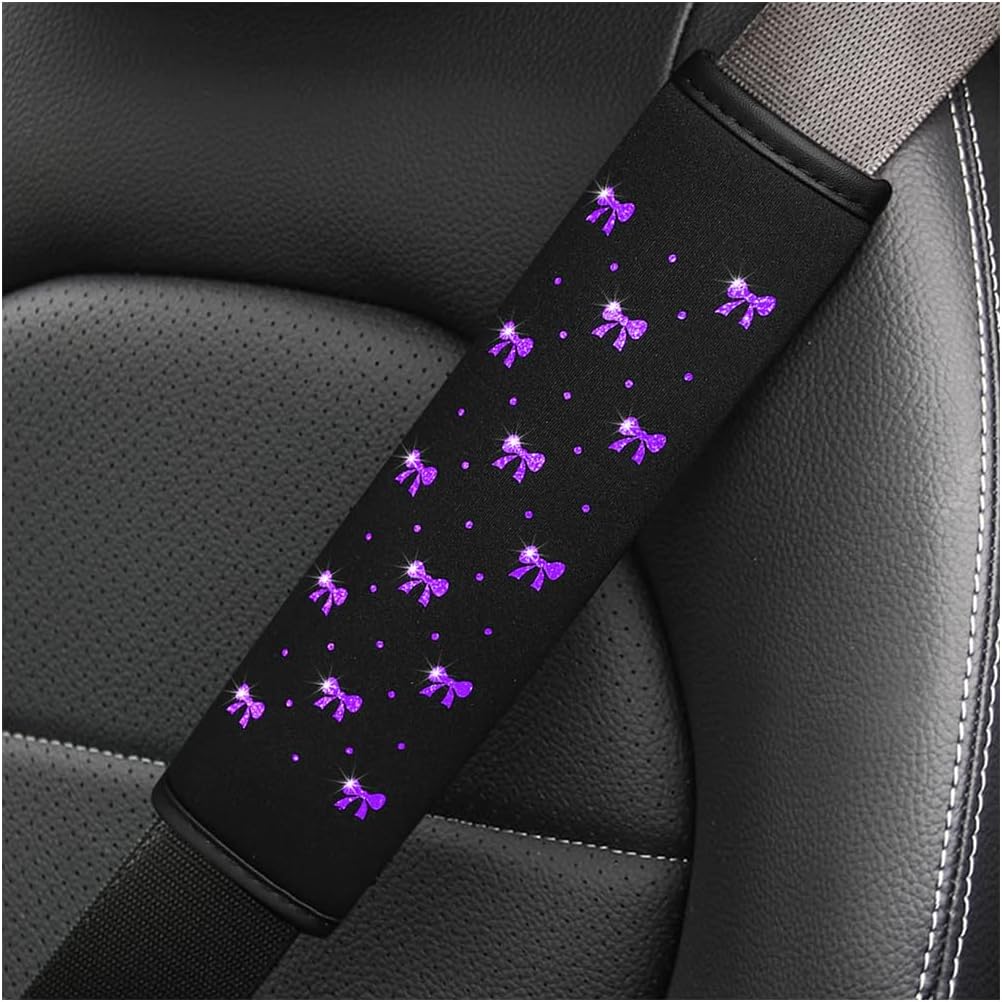 Bling Seat Belt Cover 2PCS Leather Shoulder Pad with Bow Design Pink mysite