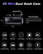 Dash Cam Front and Rear 4K+1080P, 5GHz WiFi, App Control, with 64GB Card mysite