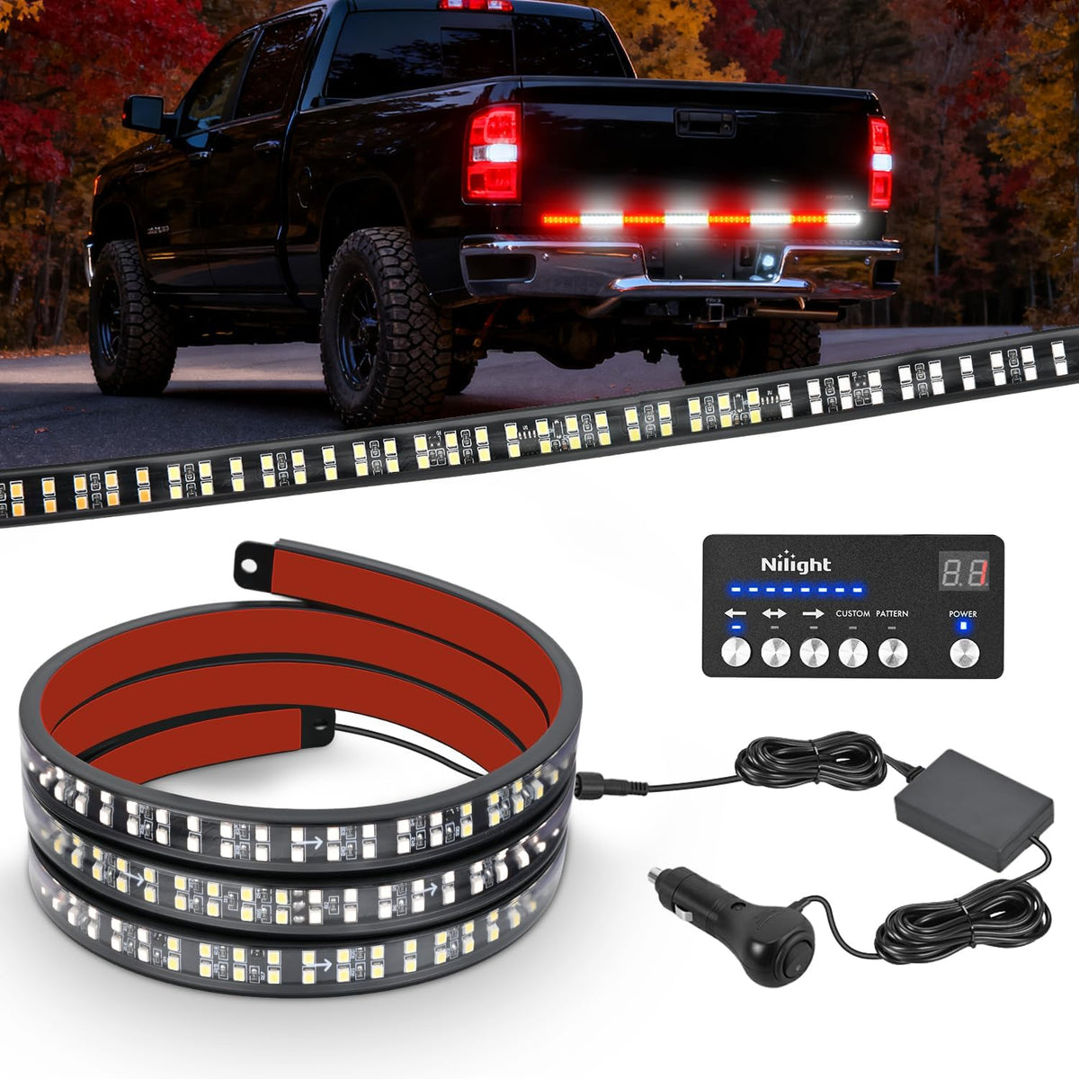 Nilight 60 Inch Truck Tailgate Light Bar 108 LED Single Row | LED Tailgate Light Strip with Running Brake Turn Signal and White Reverse Lights for Pickup Trucks mysite