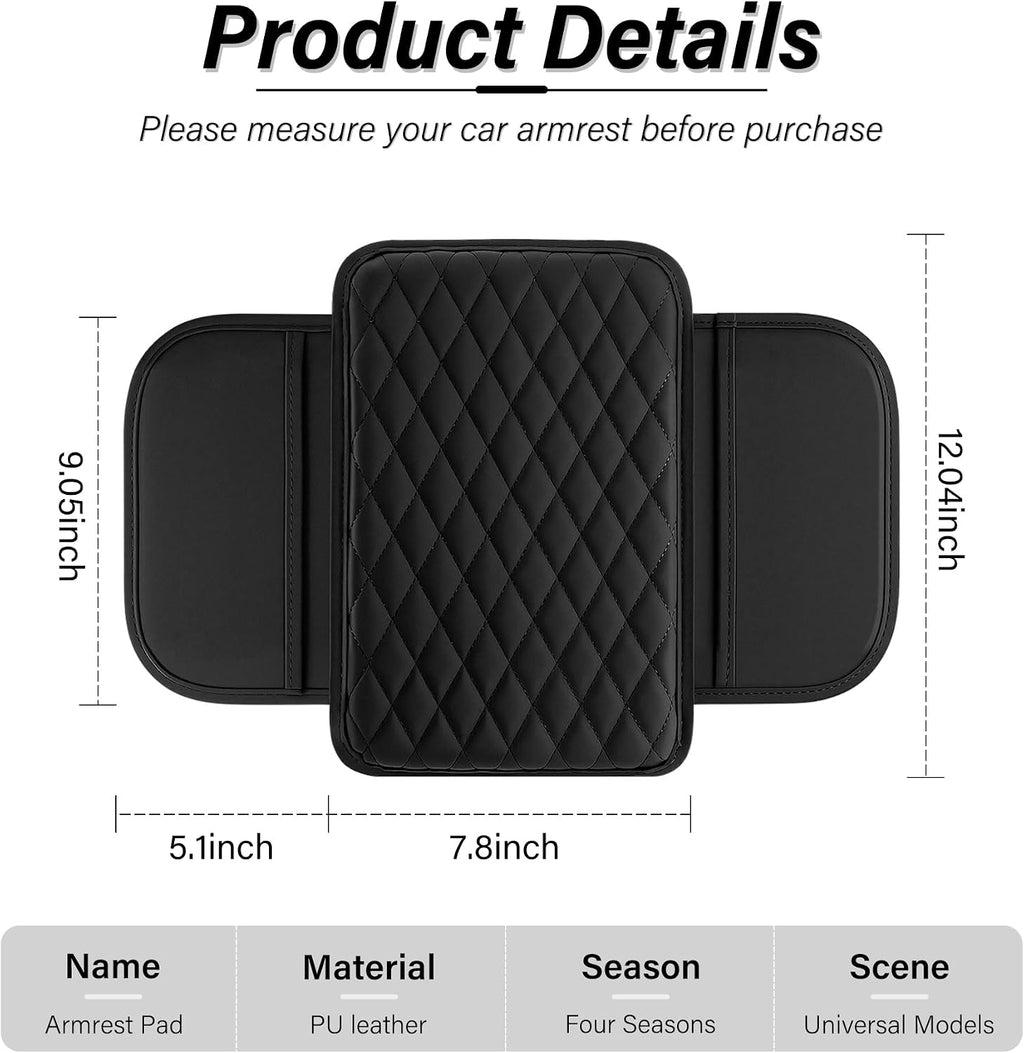 Amiss Car Center Console Cover, Upgraded Leather Car Armrest Cushion with 2 Storage Pockets, Universal Waterproof Cushion Pad, Non-Slip Car Interior Accessories, Fits Most Sedans SUVs Trucks (Black) mysite