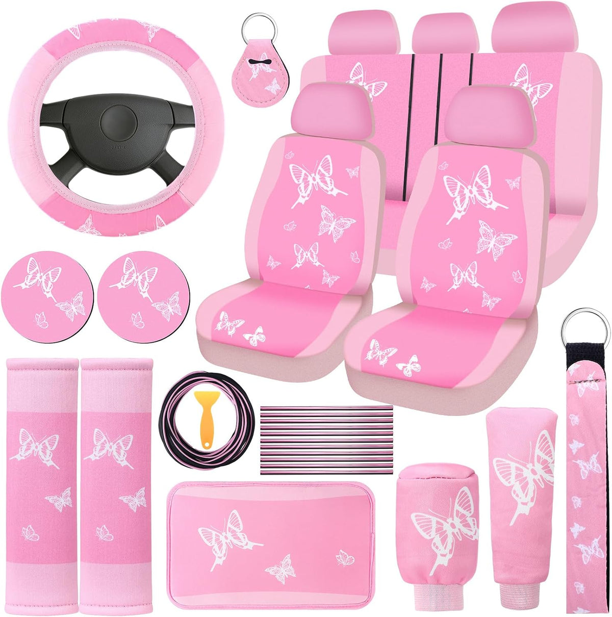 BBTO 43 Pcs Car Seat Cover Set for Women SUV,Butterfly,Cream-Colored mysite