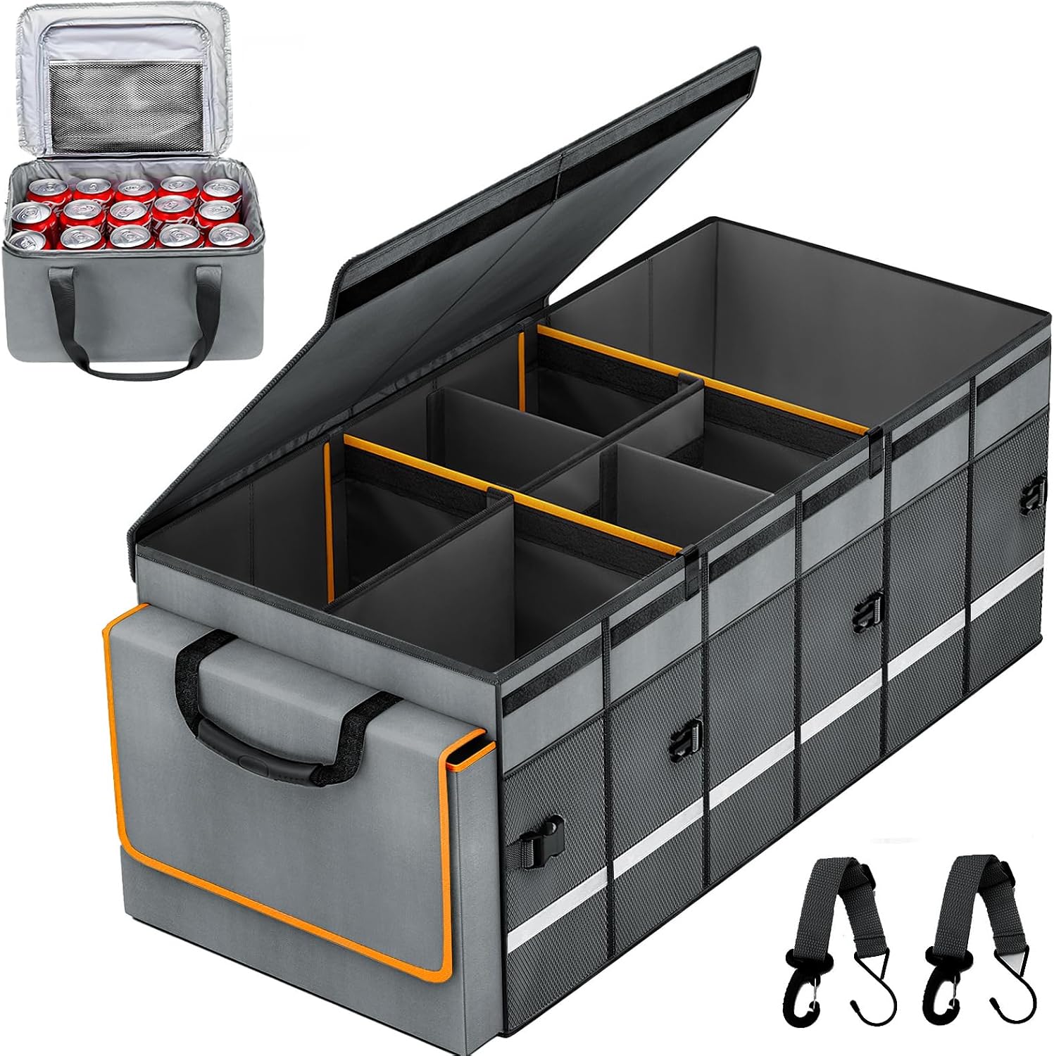 Car Trunk Organizer and Storage with Lid & Removable Leakproof Cooler Bag, Car Accessories 6 Removable Dividers for Custom Space, Collapsible Large Trunk Organizers Interior for SUV Sendan with Cover | Collapsible Trunk Organizers with Lid & Removable Coo mysite